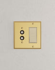 Solid brass Century Push Button & Open Wall Plate – Double in Polished Brass finish