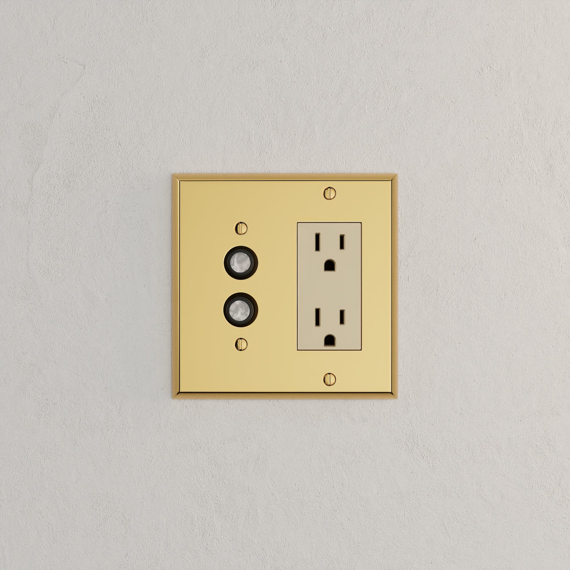 Solid brass Century Push Button &amp; Open Wall Plate – Double in Polished Brass finish