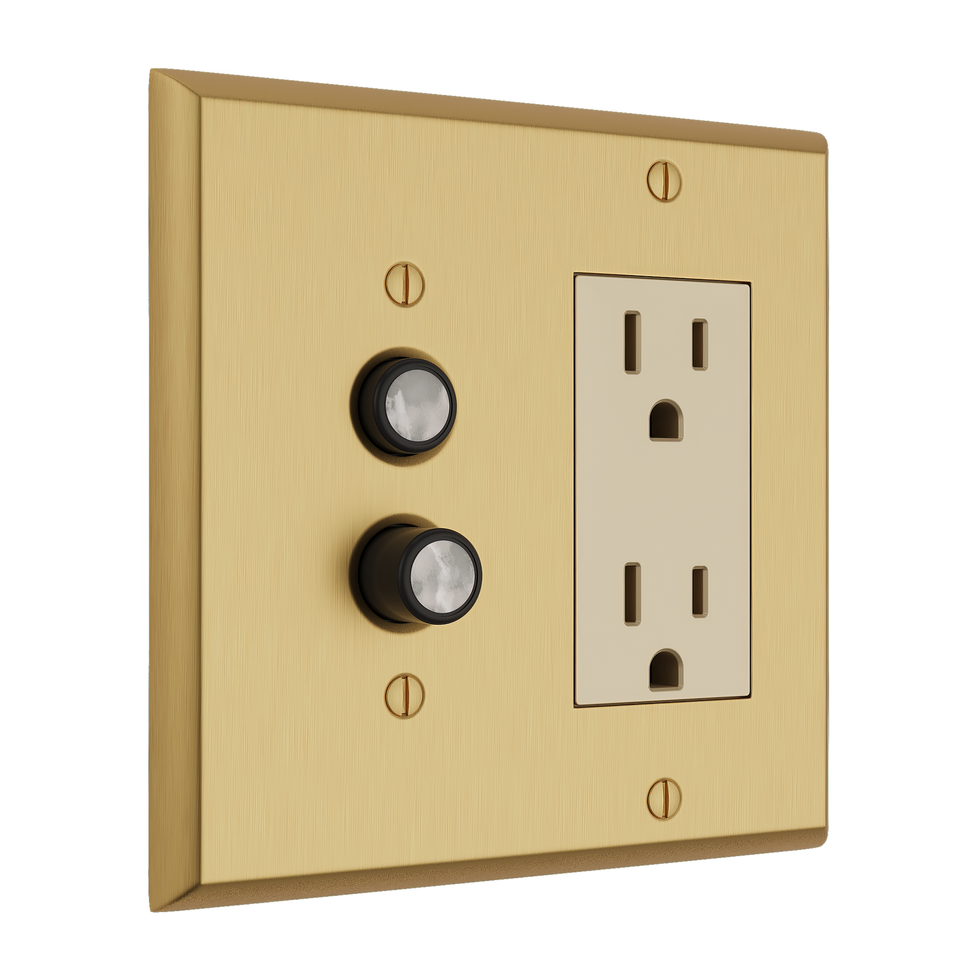 Solid brass Century Push Button &amp; Open Wall Plate – Double in Satin Brass finish