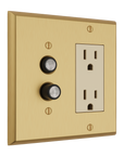 Solid brass Century Push Button & Open Wall Plate – Double in Satin Brass finish