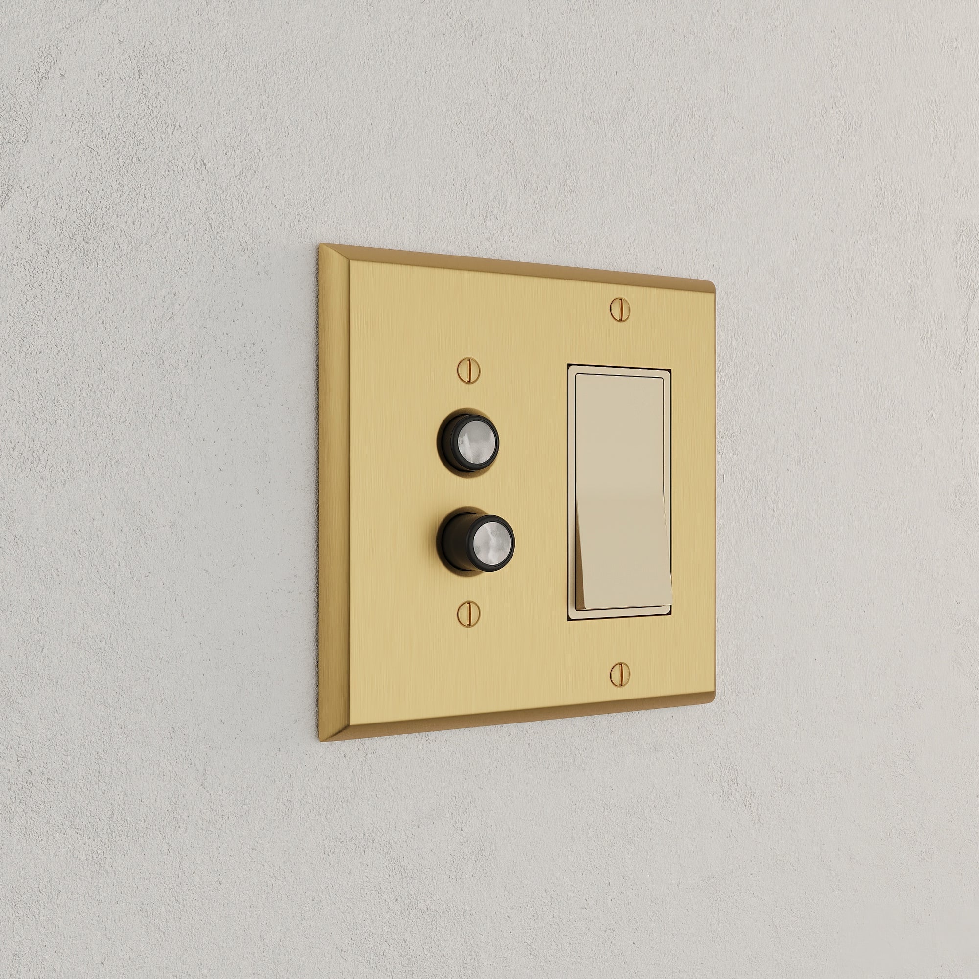 Solid brass Century Push Button &amp; Open Wall Plate – Double in Satin Brass finish