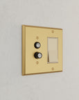 Solid brass Century Push Button & Open Wall Plate – Double in Satin Brass finish