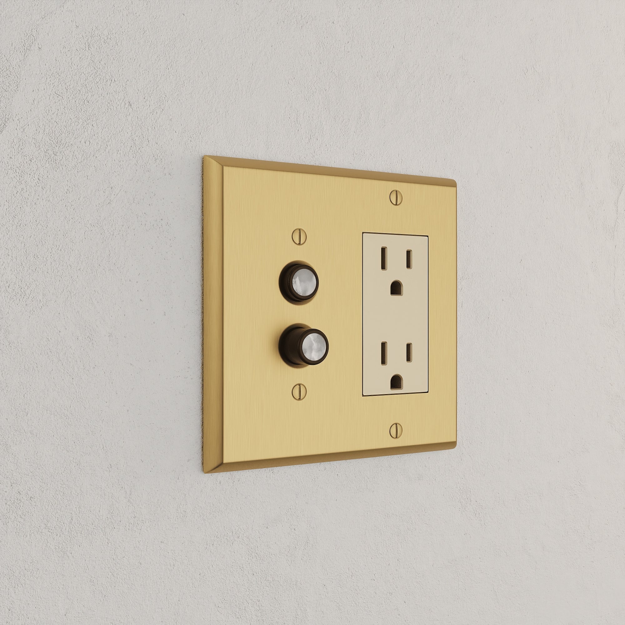 Solid brass Century Push Button &amp; Open Wall Plate – Double in Satin Brass finish
