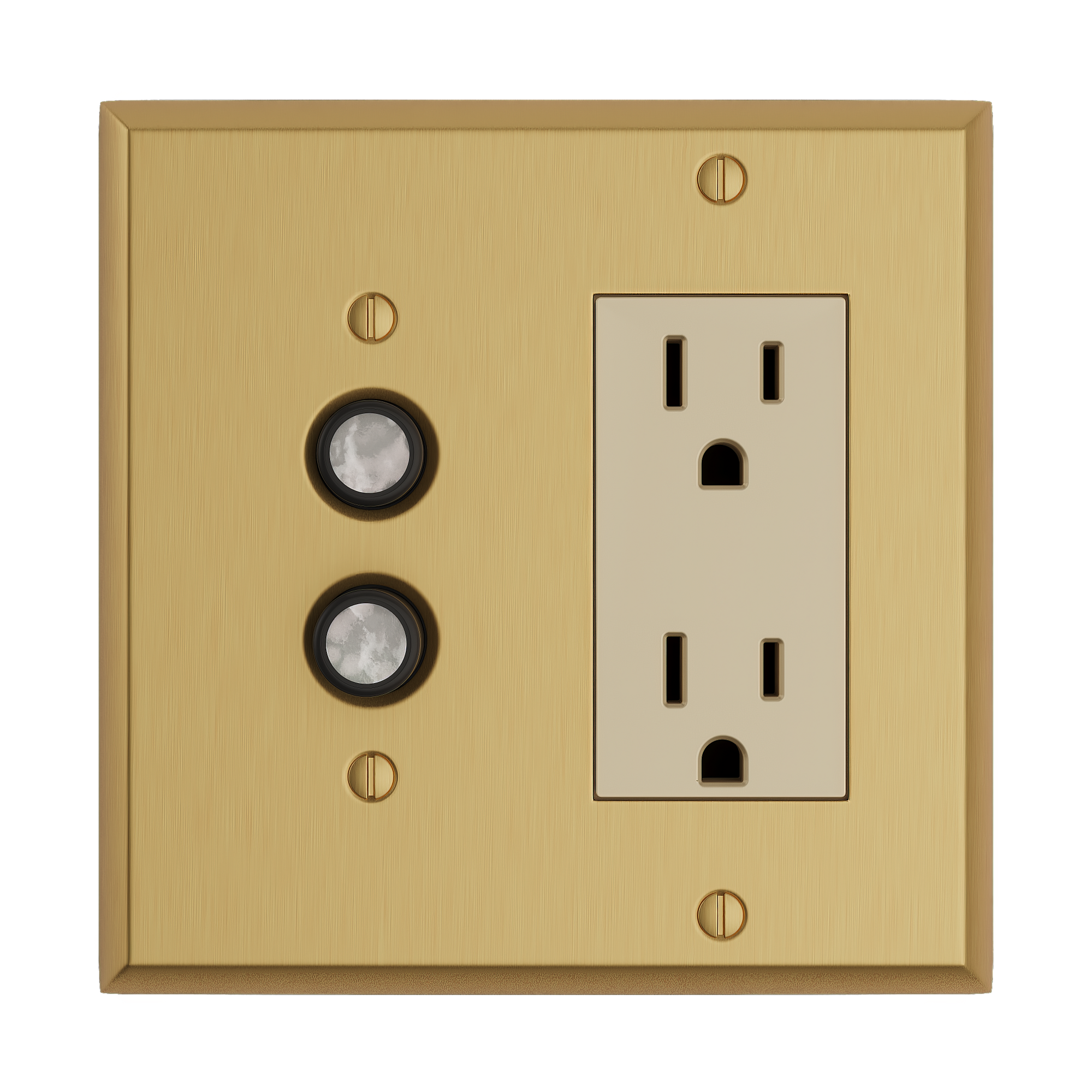 Solid brass Century Push Button &amp; Open Wall Plate – Double in Satin Brass finish