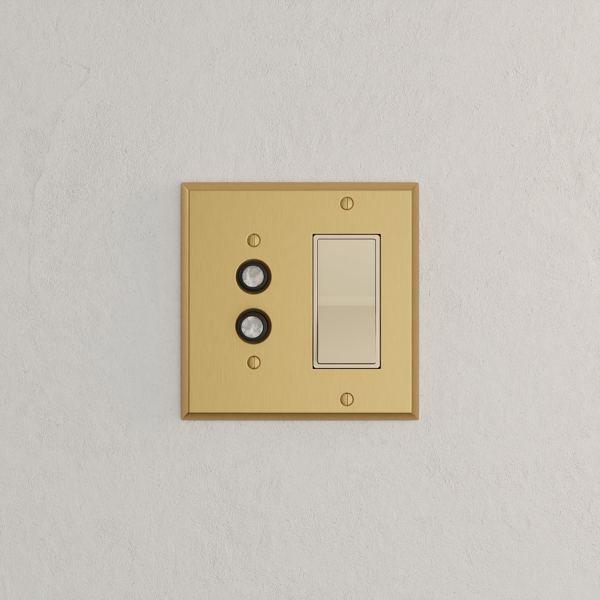 Solid brass Century Push Button &amp; Open Wall Plate – Double in Satin Brass finish