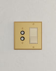 Solid brass Century Push Button & Open Wall Plate – Double in Satin Brass finish