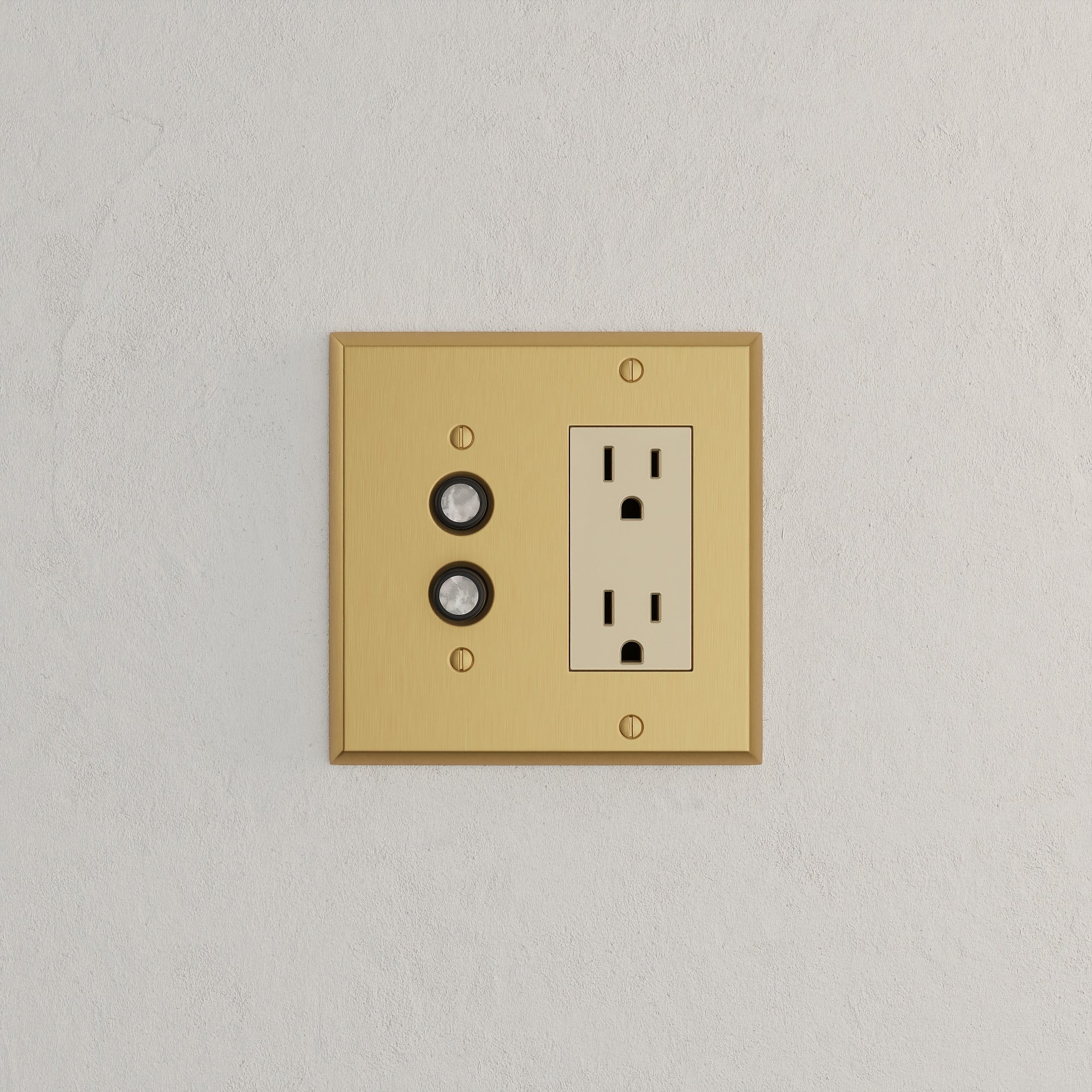 Solid brass Century Push Button &amp; Open Wall Plate – Double in Satin Brass finish