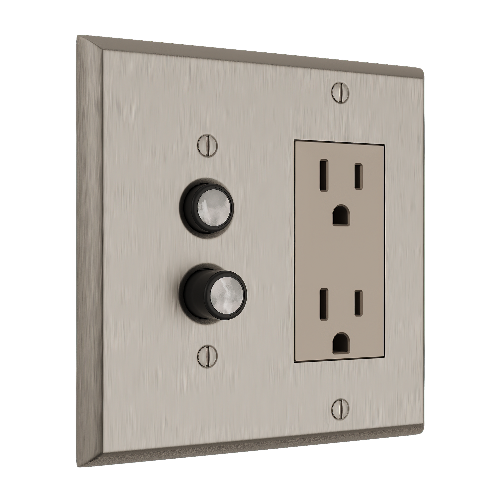Solid brass Century Push Button &amp; Open Wall Plate – Double in Satin Nickel finish
