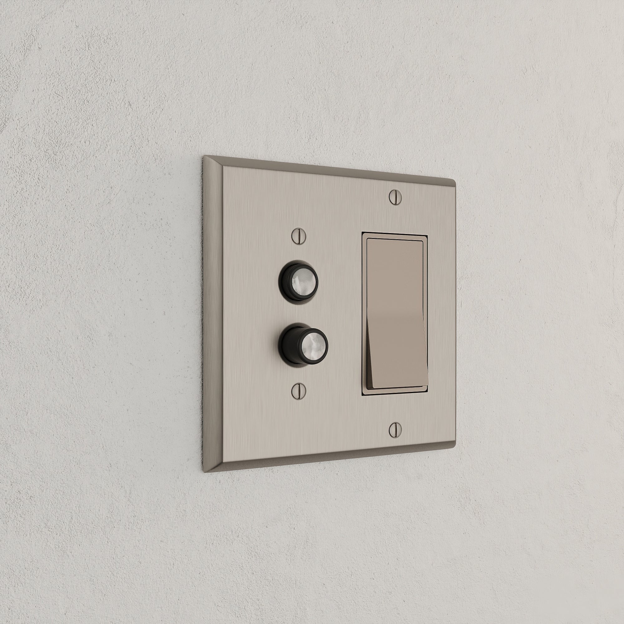 Solid brass Century Push Button &amp; Open Wall Plate – Double in Satin Nickel finish