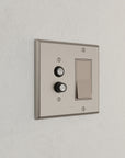 Solid brass Century Push Button & Open Wall Plate – Double in Satin Nickel finish