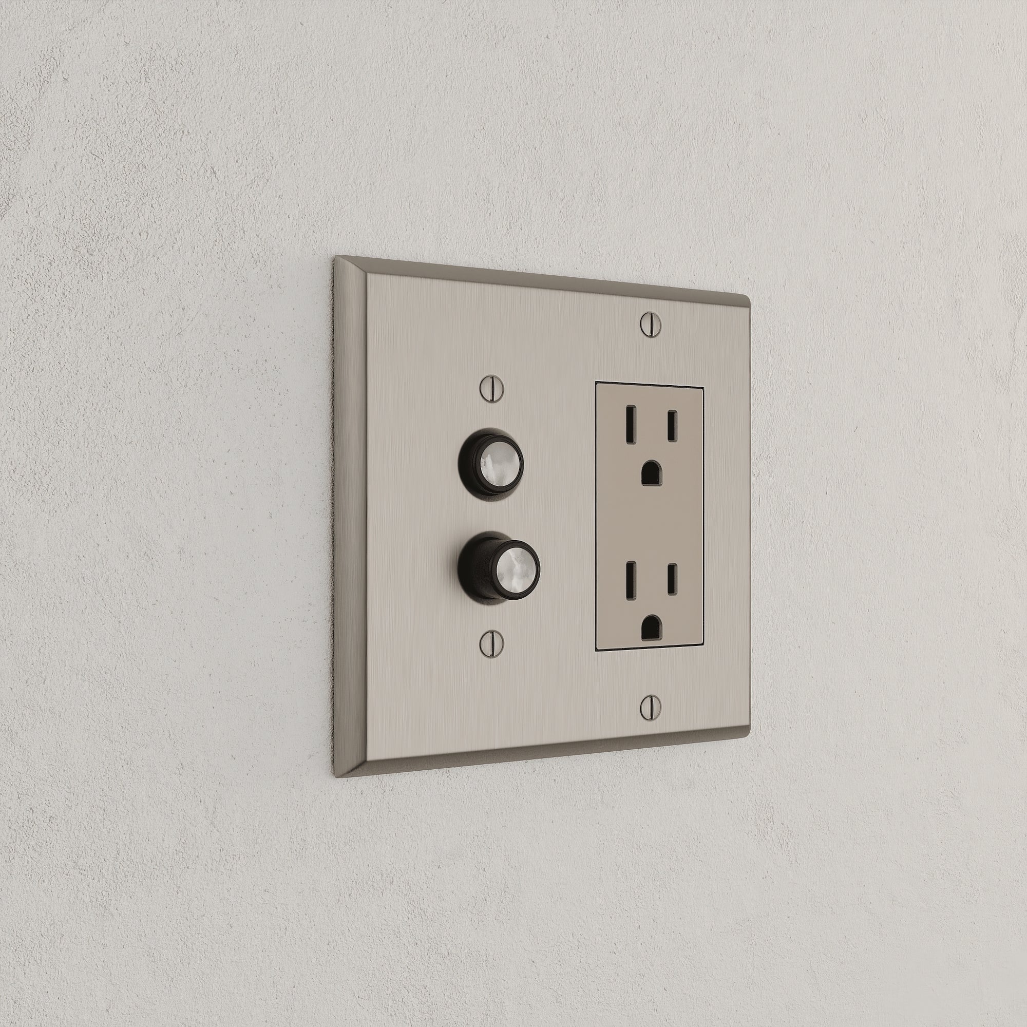 Solid brass Century Push Button &amp; Open Wall Plate – Double in Satin Nickel finish