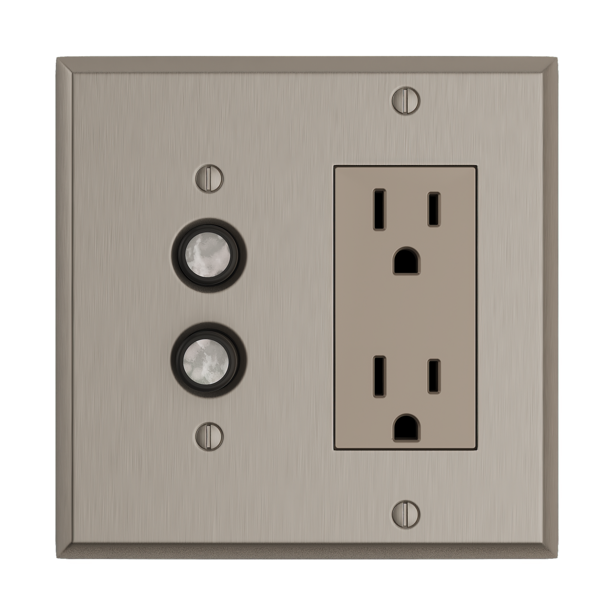 Solid brass Century Push Button &amp; Open Wall Plate – Double in Satin Nickel finish