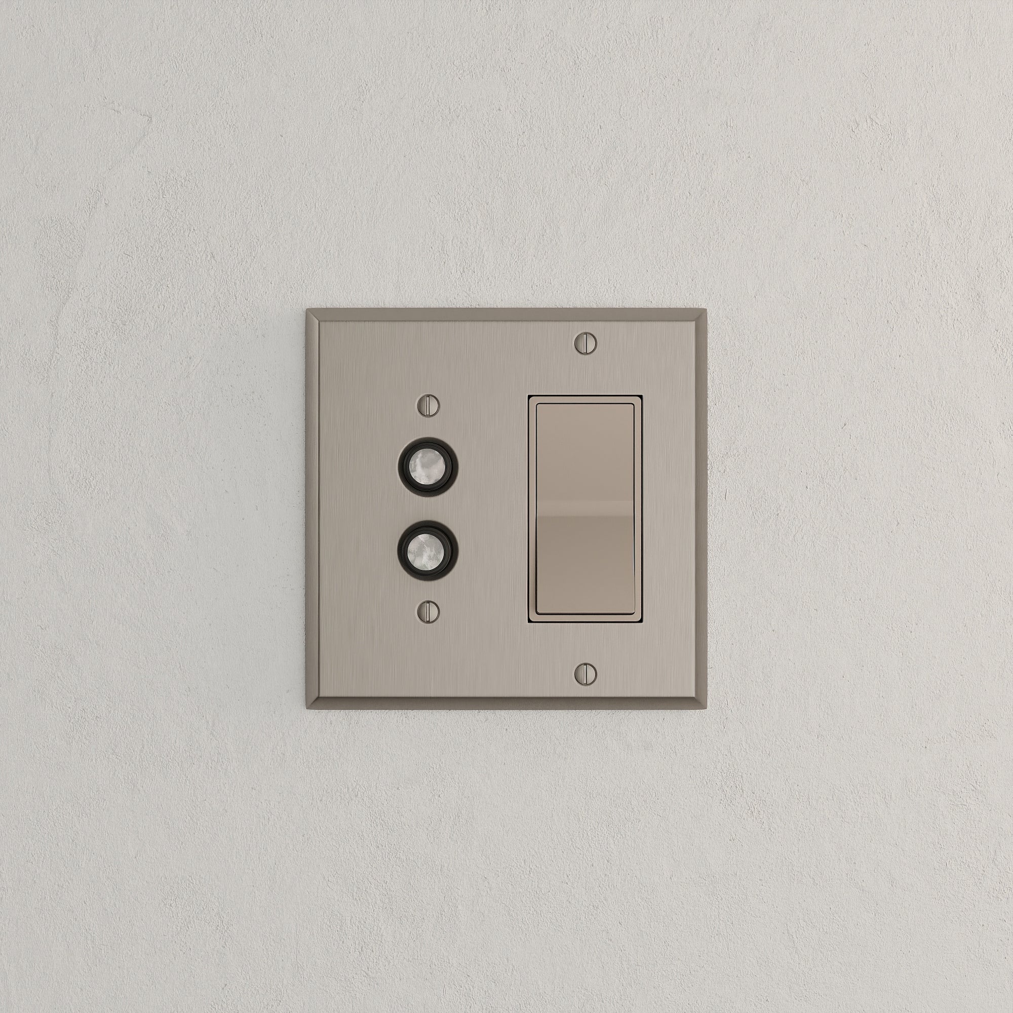 Solid brass Century Push Button &amp; Open Wall Plate – Double in Satin Nickel finish
