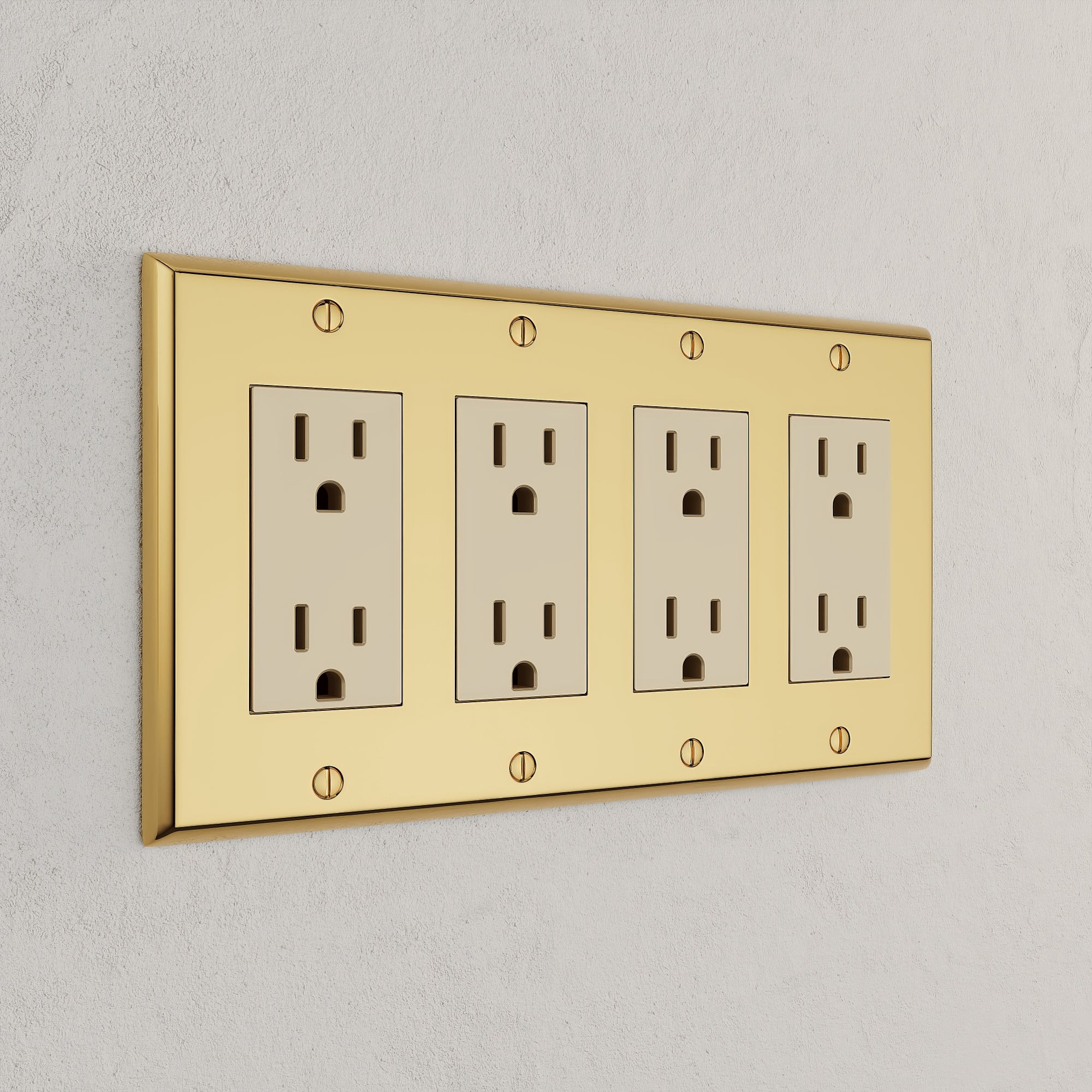 Solid brass Century Open Wall Plate – Quad in Polished Brass finish