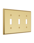 Solid brass Century Toggle Wall Plate – Triple in Polished Brass finish