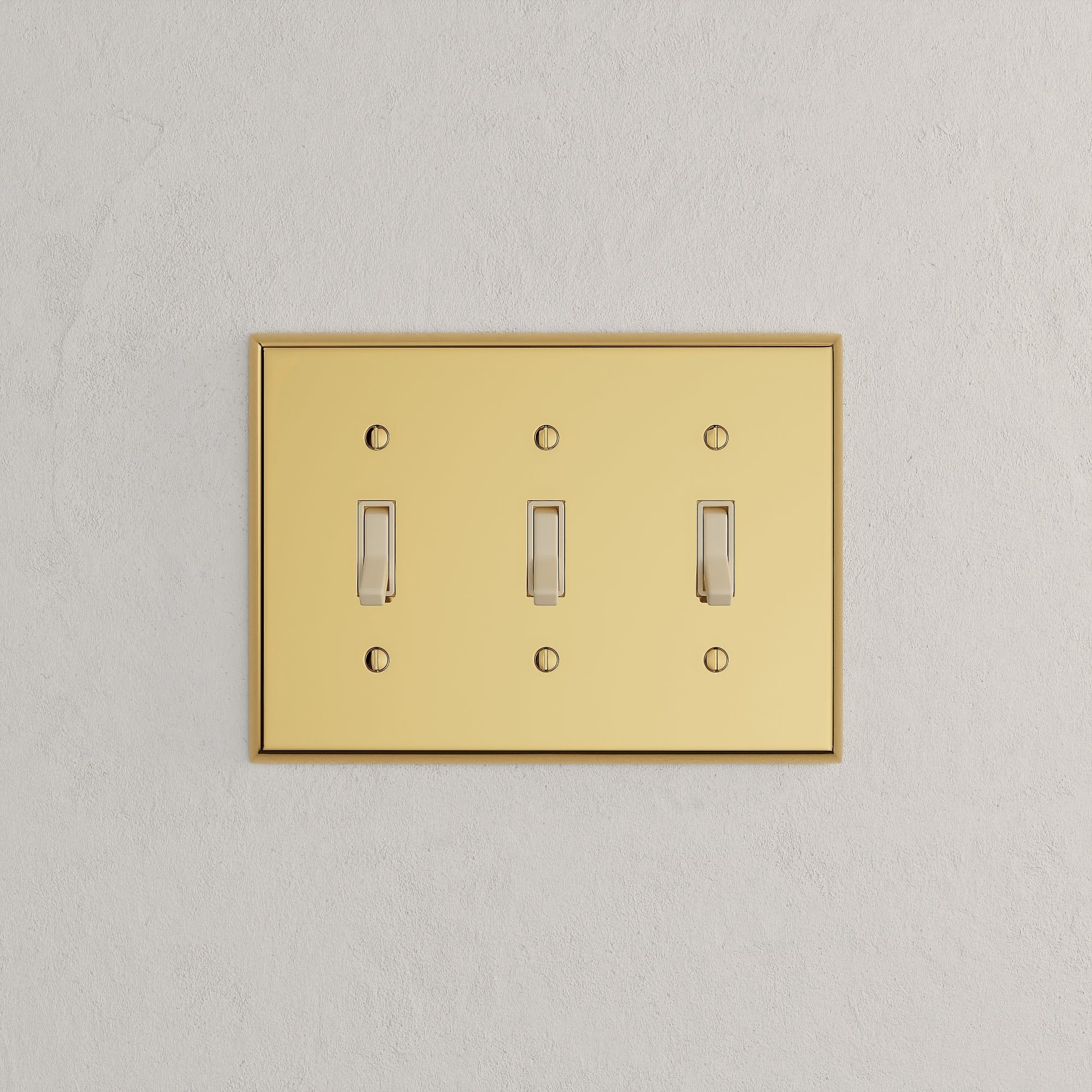 Solid brass Century Toggle Wall Plate – Triple in Polished Brass finish