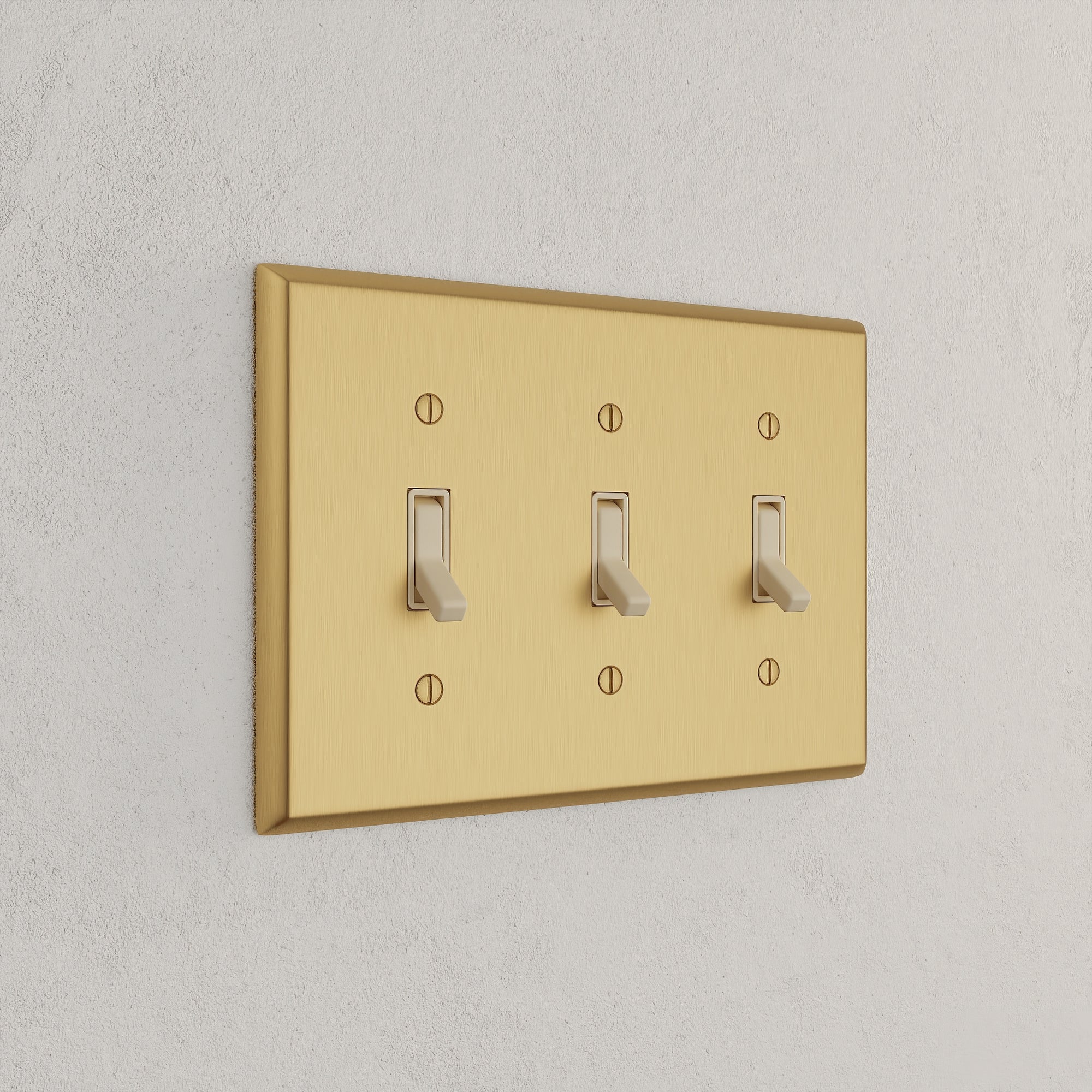 Solid brass Century Toggle Wall Plate – Triple in Satin Brass finish
