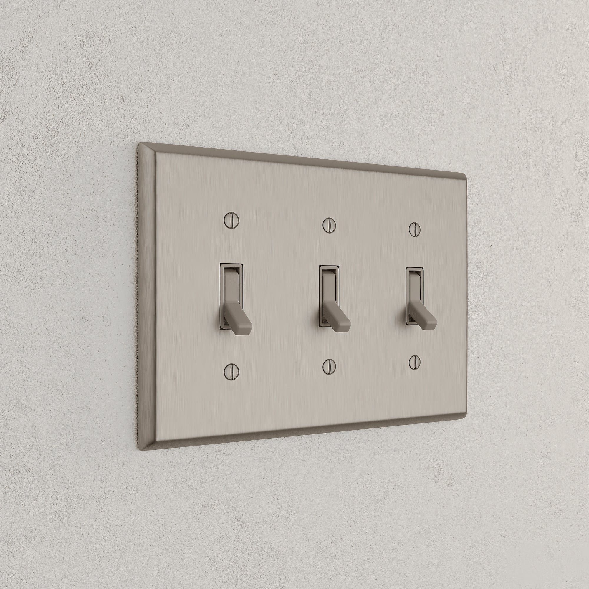 Solid brass Century Toggle Wall Plate – Triple in Satin Nickel finish
