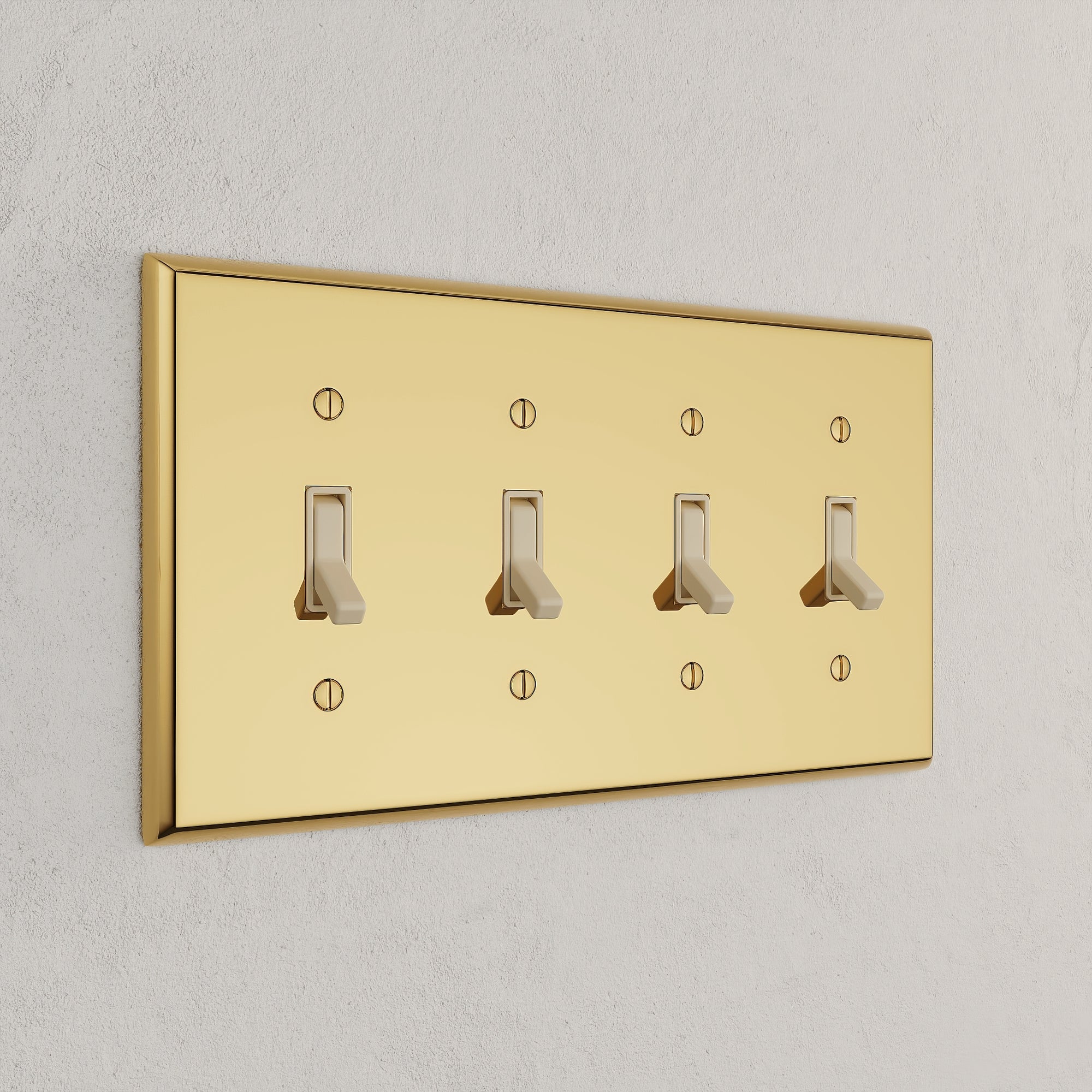 Solid brass Century Toggle Wall Plate – Quad in Polished Brass finish