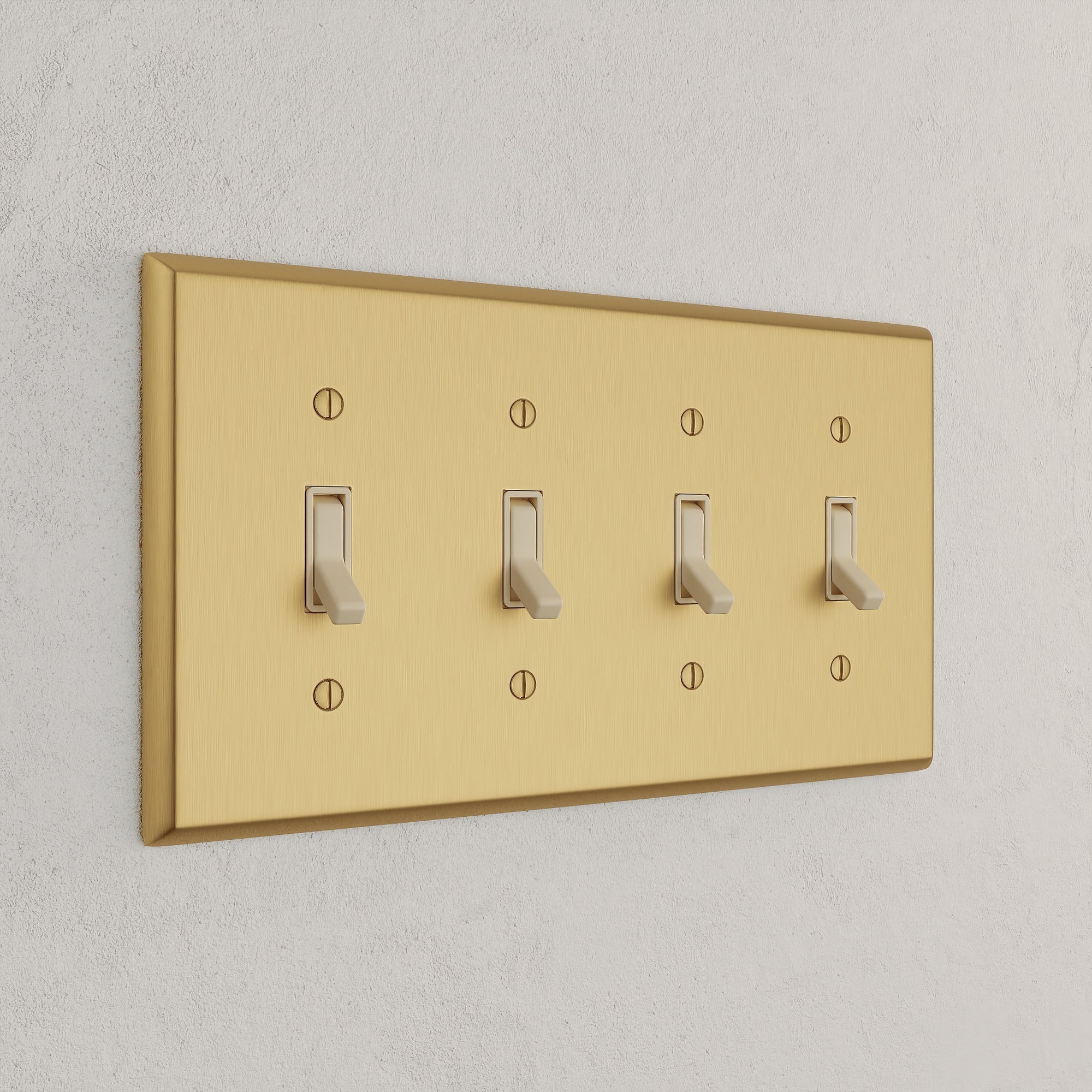 Solid brass Century Toggle Wall Plate – Quad in Satin Brass finish