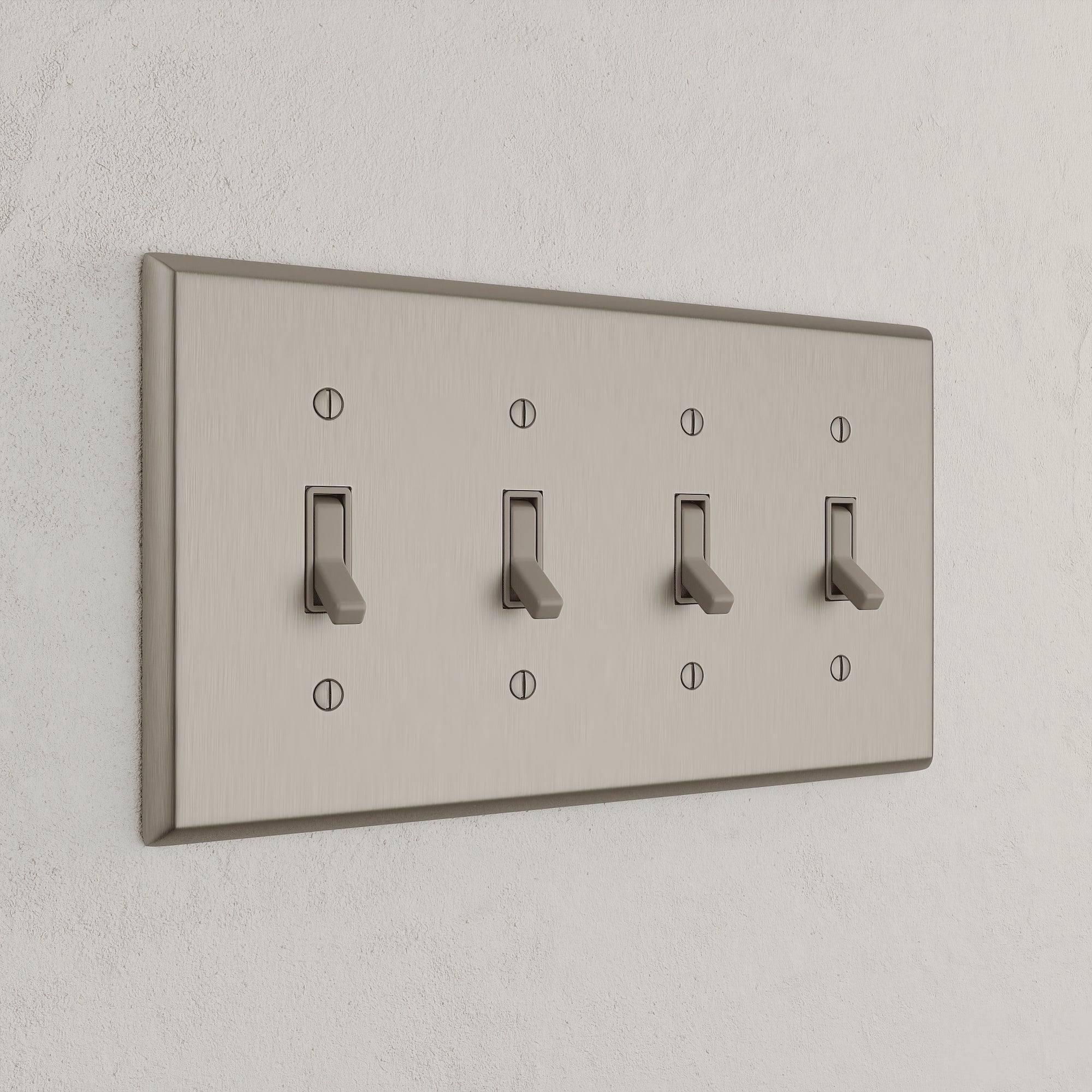 Solid brass Century Toggle Wall Plate – Quad in Satin Nickel finish
