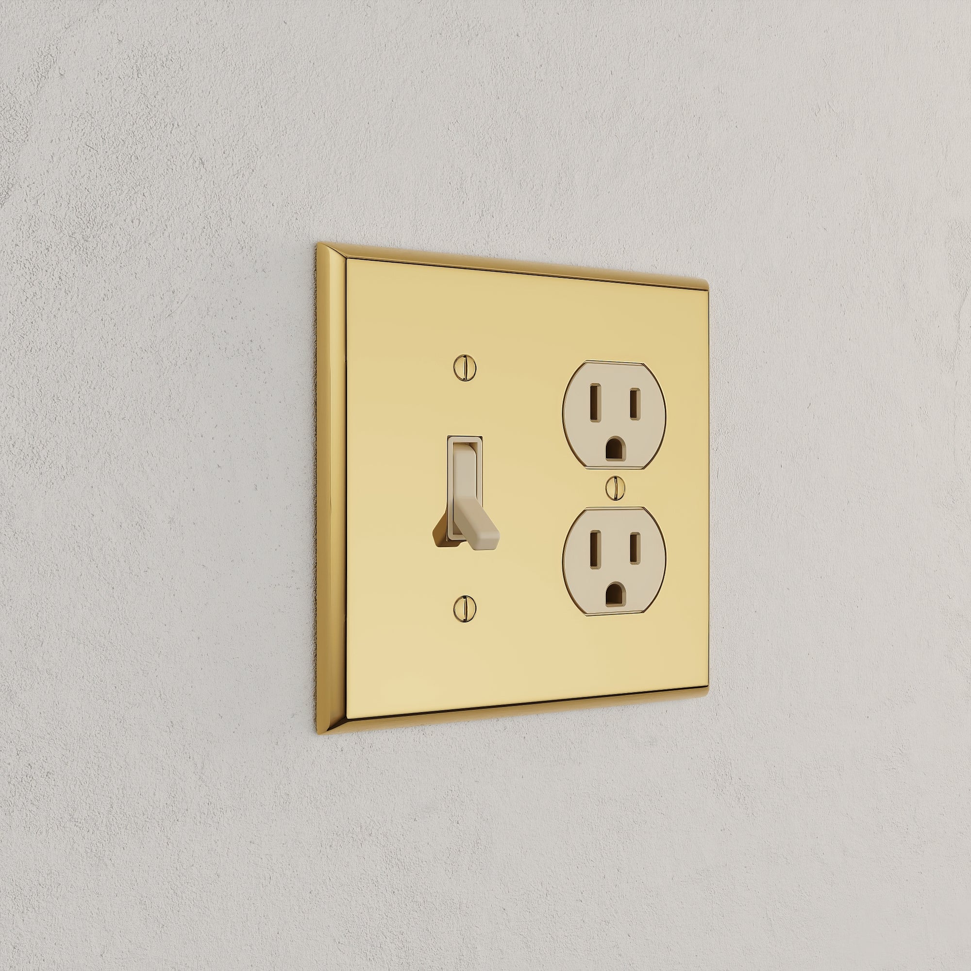 Solid brass Century Toggle &amp; Outlet Wall Plate – Double in Polished Brass finish
