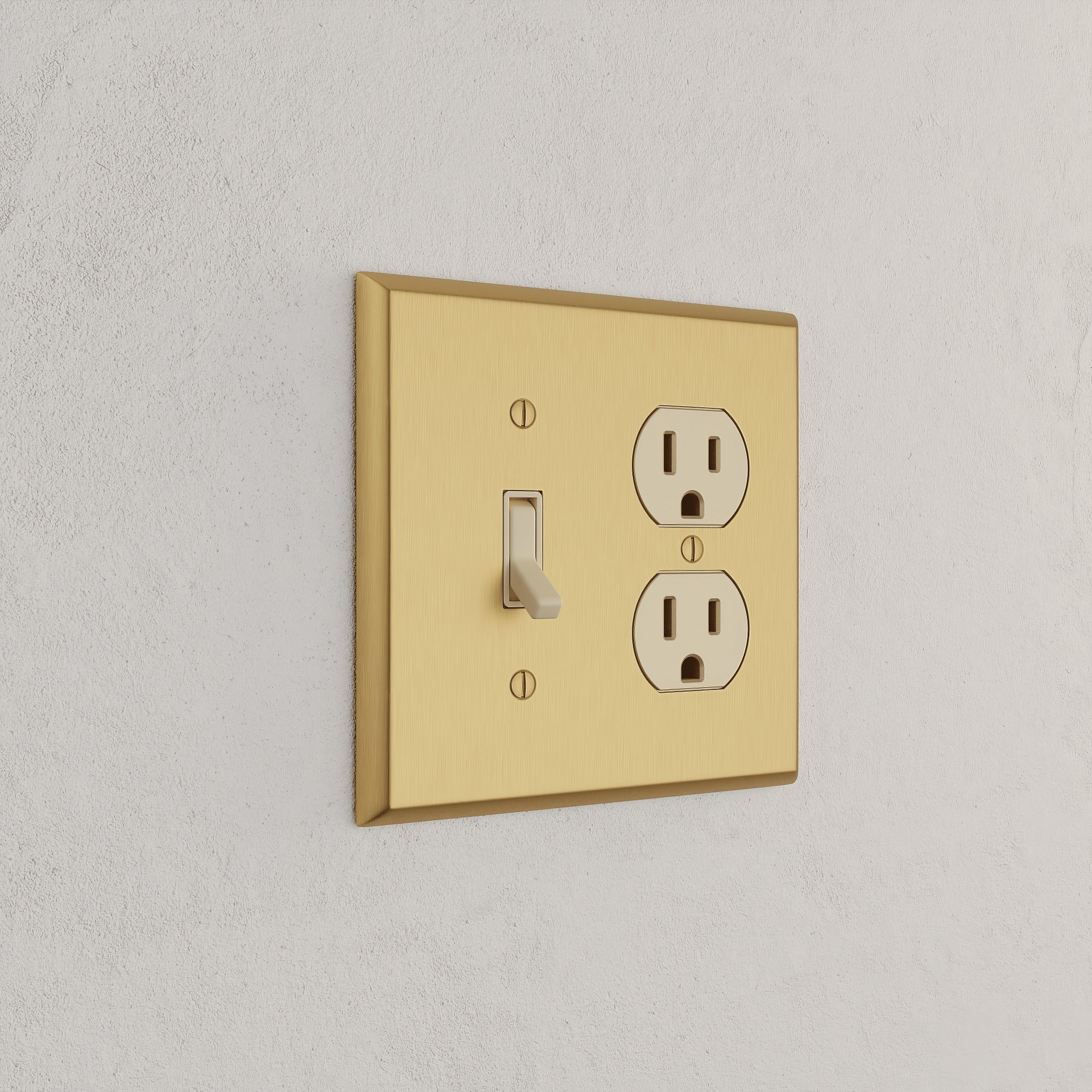 Solid brass Century Toggle &amp; Outlet Wall Plate – Double in Satin Brass finish