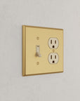 Solid brass Century Toggle & Outlet Wall Plate – Double in Satin Brass finish