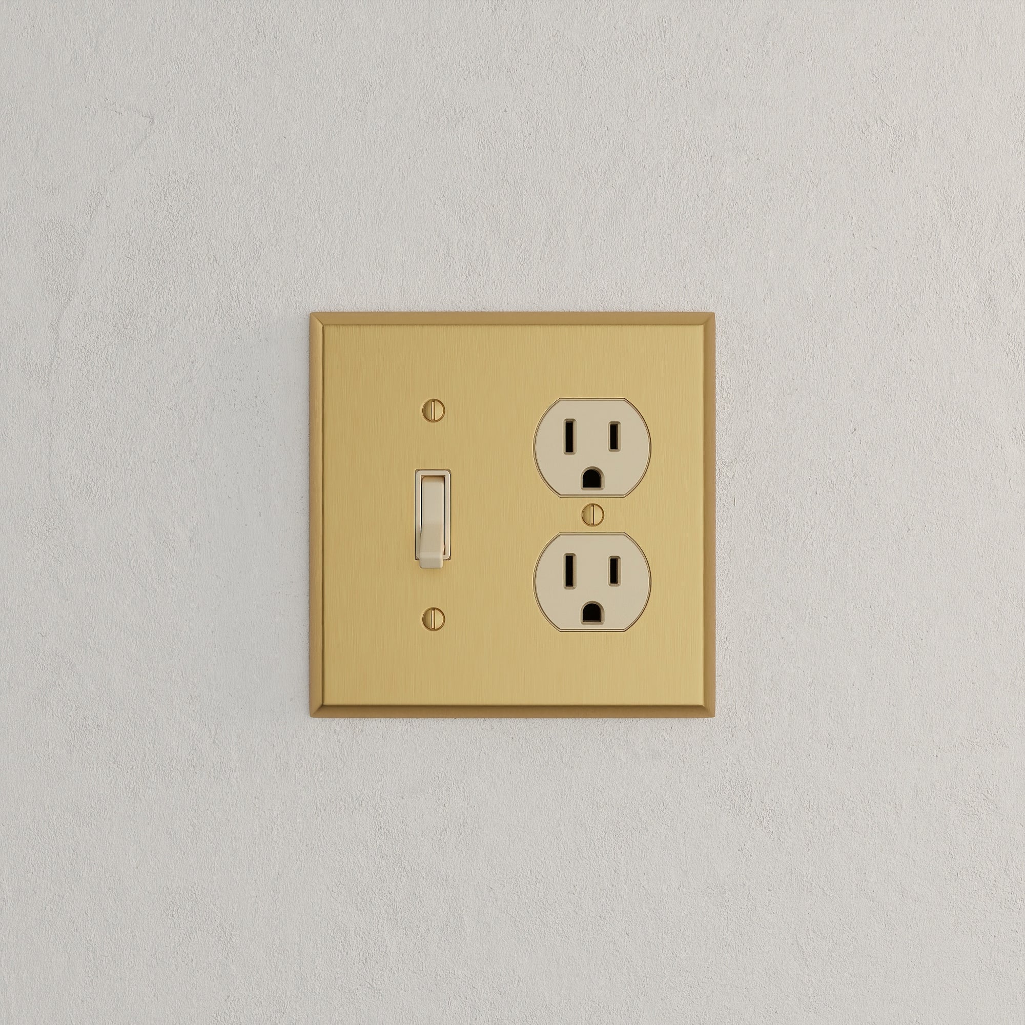 Solid brass Century Toggle &amp; Outlet Wall Plate – Double in Satin Brass finish