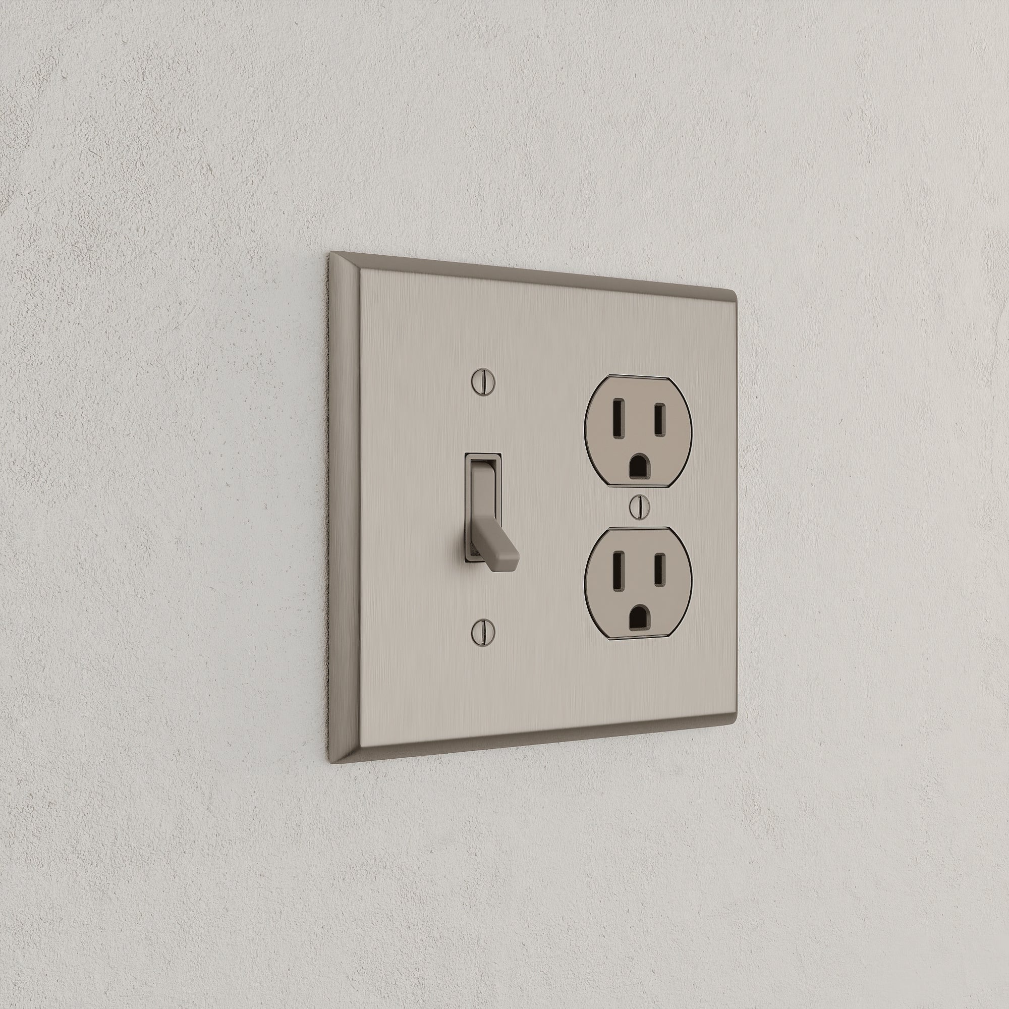 Solid brass Century Toggle &amp; Outlet Wall Plate – Double in Satin Nickel finish