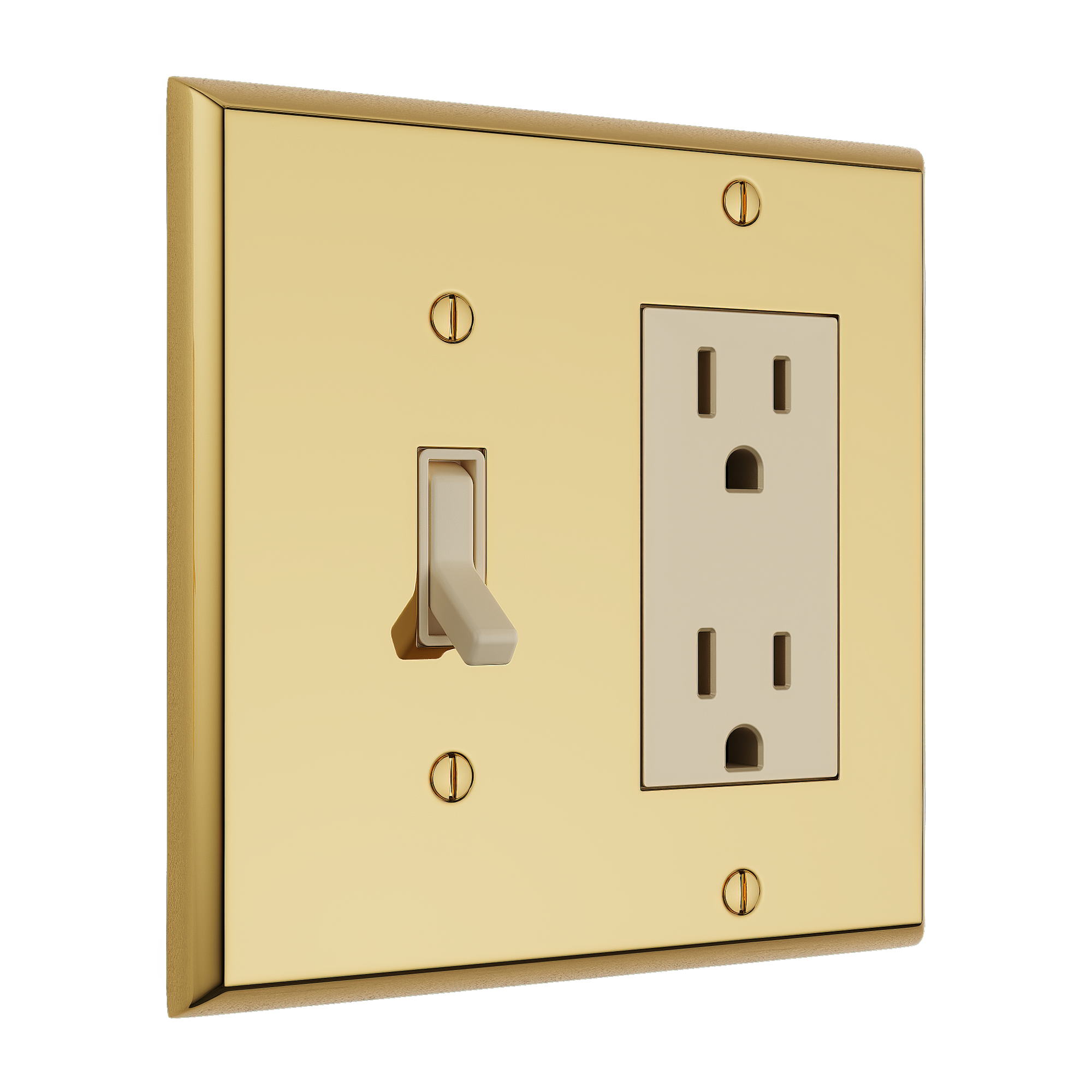 Solid brass Century Toggle &amp; Open Wall Plate – Double in Polished Brass finish