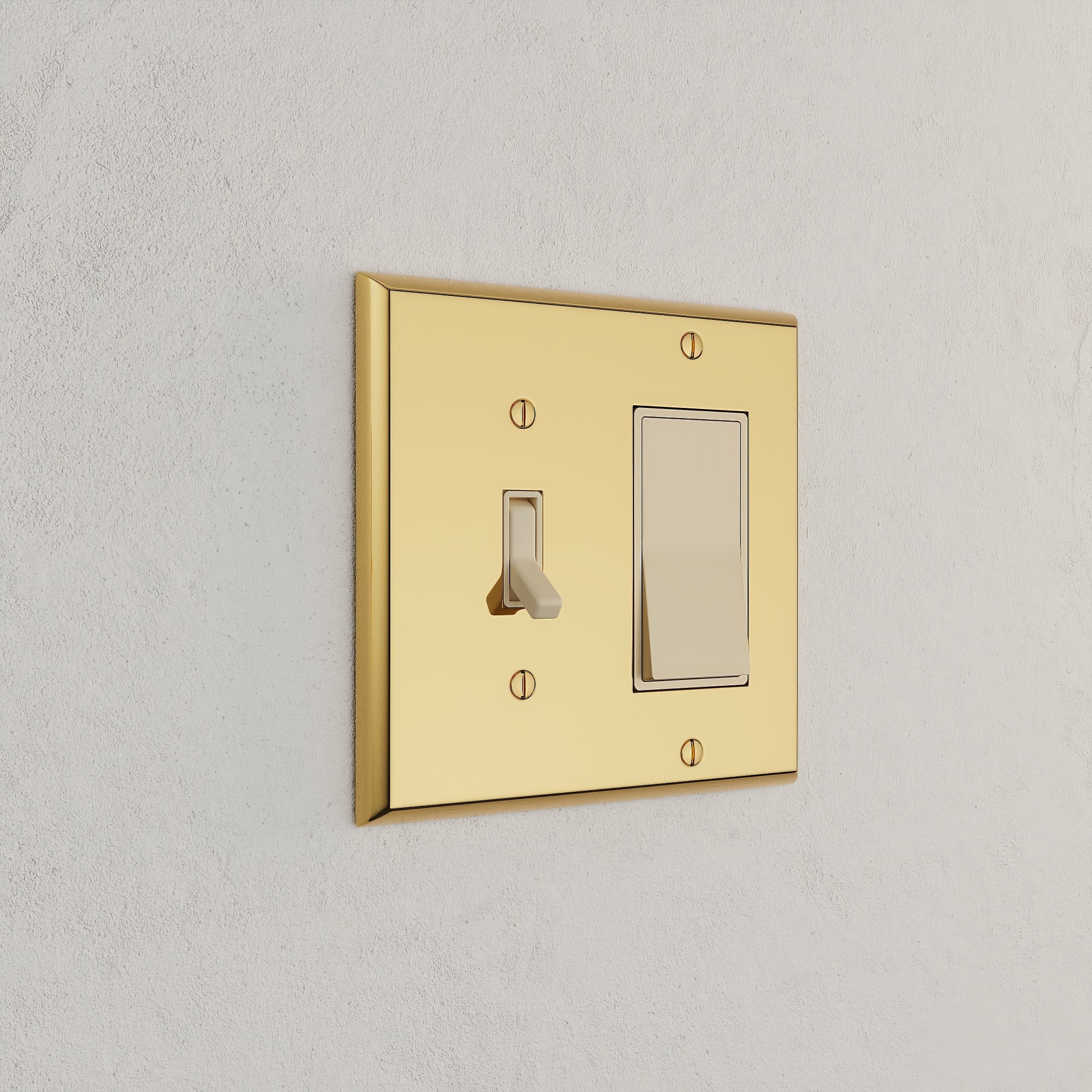 Solid brass Century Toggle &amp; Open Wall Plate – Double in Polished Brass finish