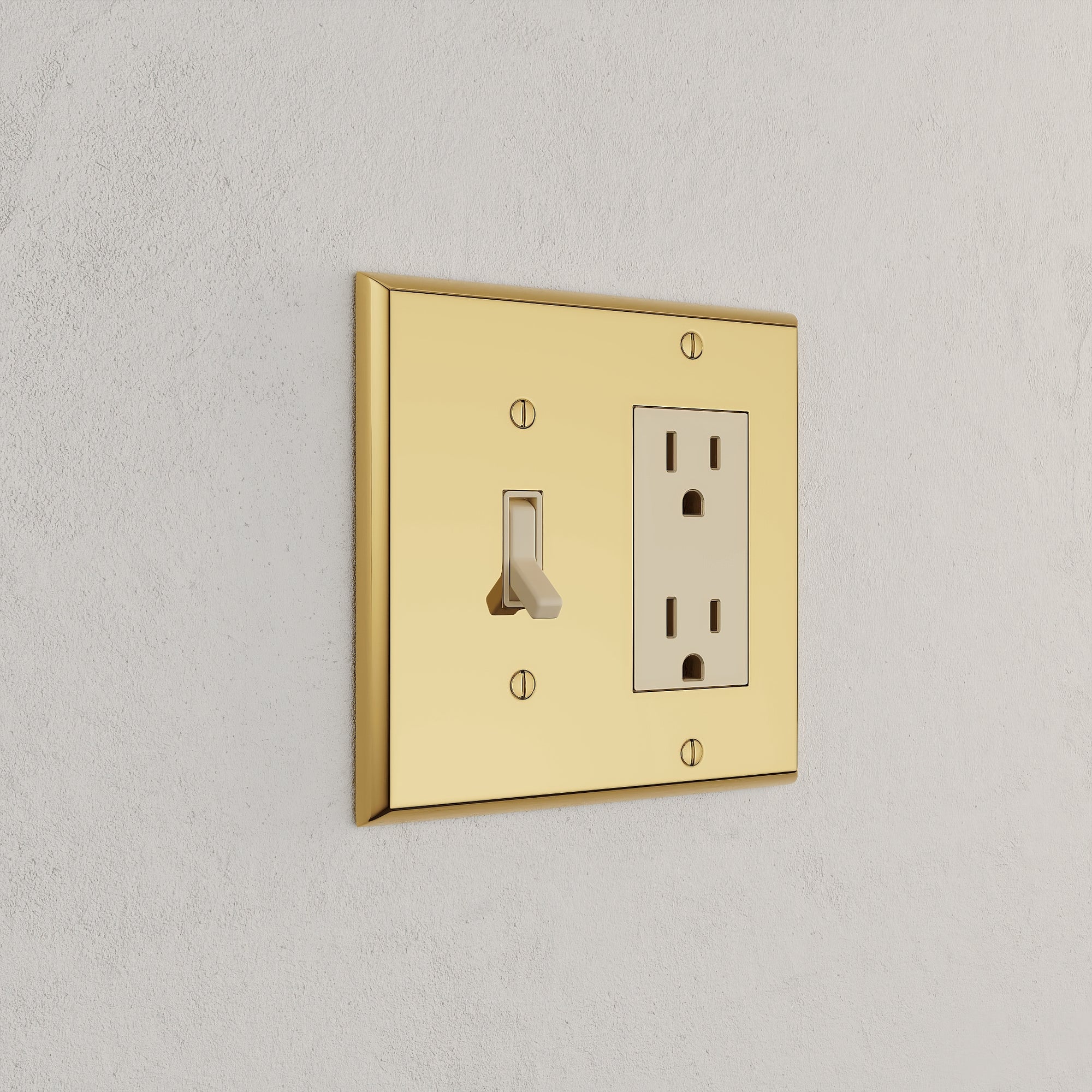 Solid brass Century Toggle &amp; Open Wall Plate – Double in Polished Brass finish