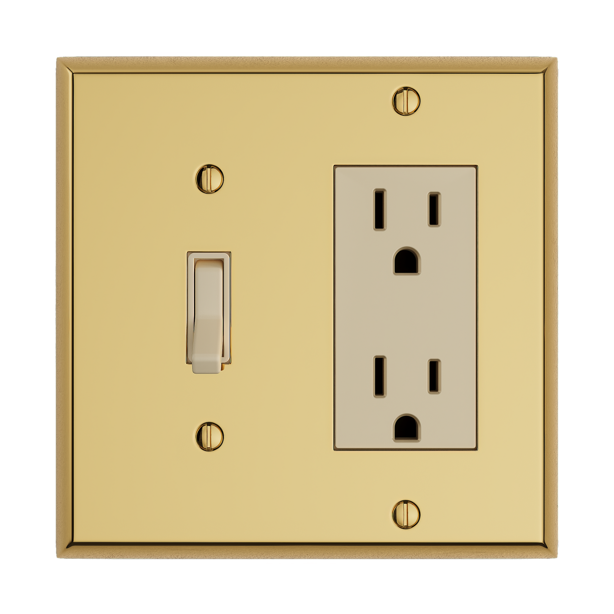 Solid brass Century Toggle &amp; Open Wall Plate – Double in Polished Brass finish