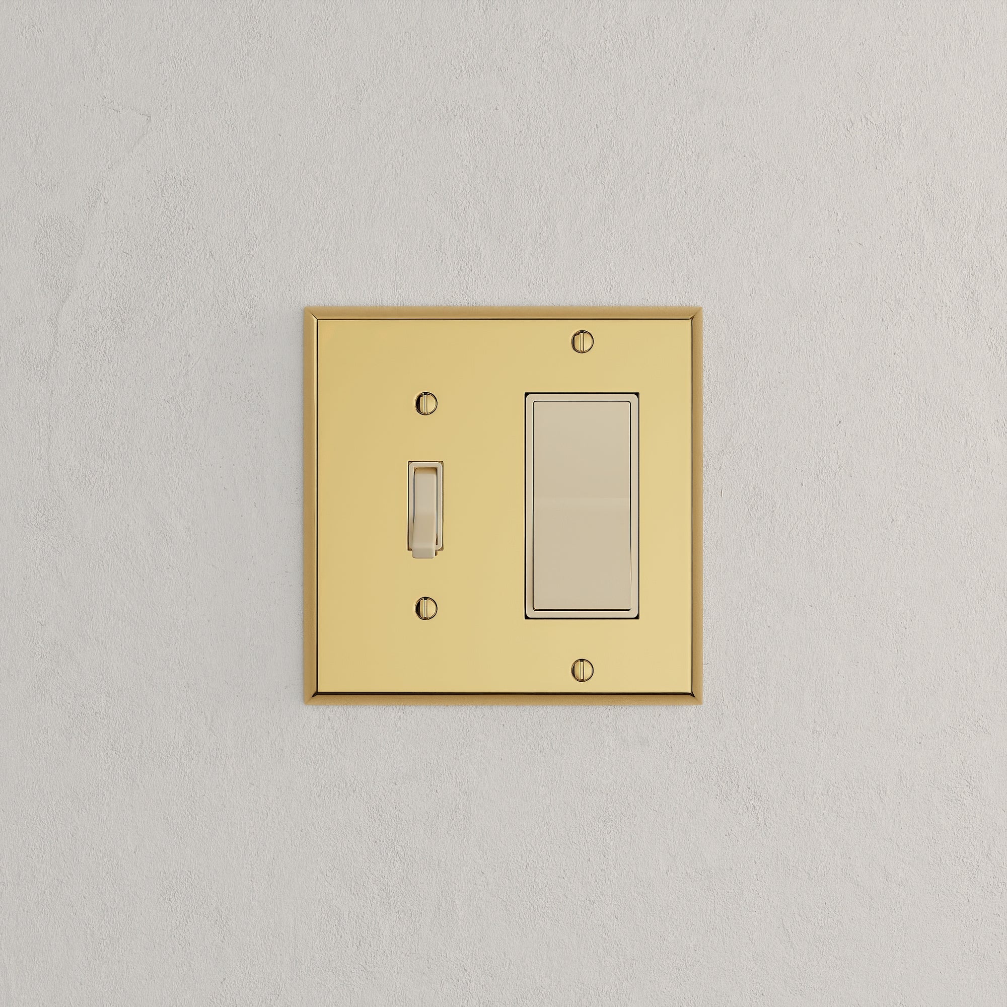Solid brass Century Toggle &amp; Open Wall Plate – Double in Polished Brass finish