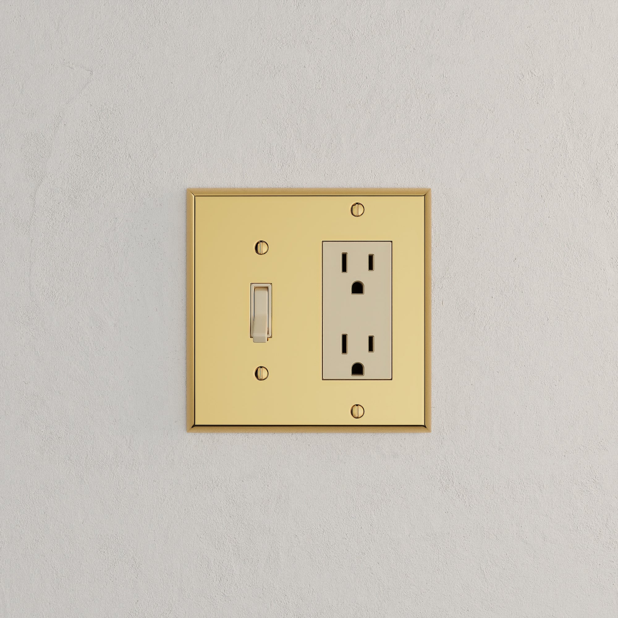 Solid brass Century Toggle &amp; Open Wall Plate – Double in Polished Brass finish