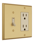 Solid brass Century Toggle & Open Wall Plate – Double in Satin Brass finish