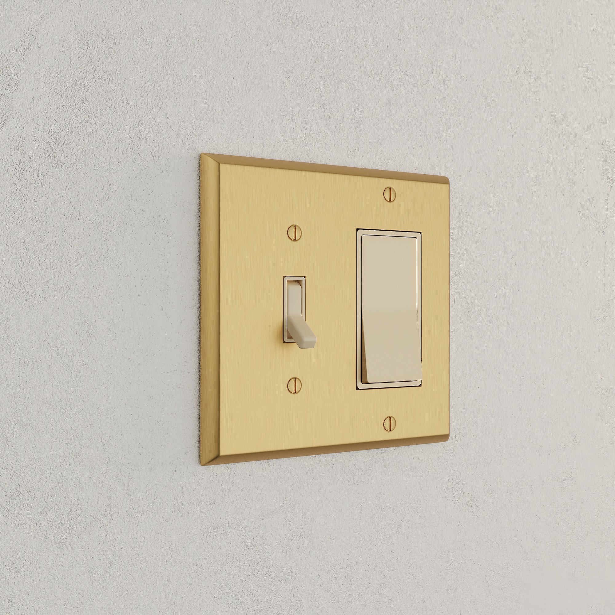 Solid brass Century Toggle &amp; Open Wall Plate – Double in Satin Brass finish