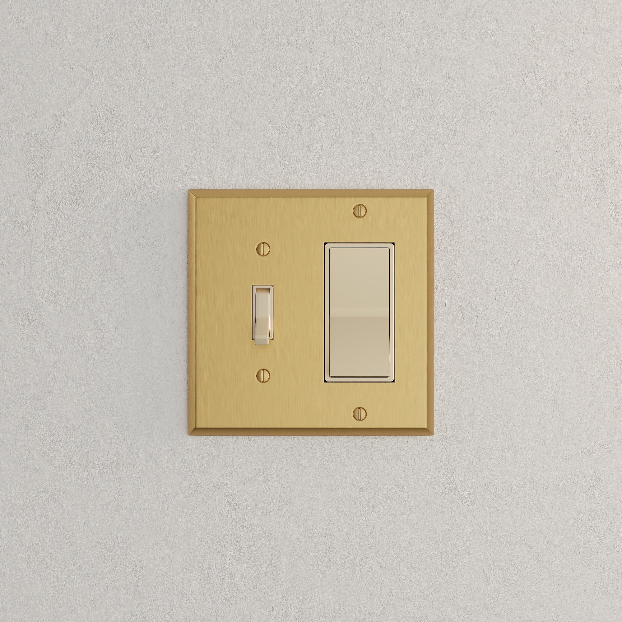 Solid brass Century Toggle &amp; Open Wall Plate – Double in Satin Brass finish