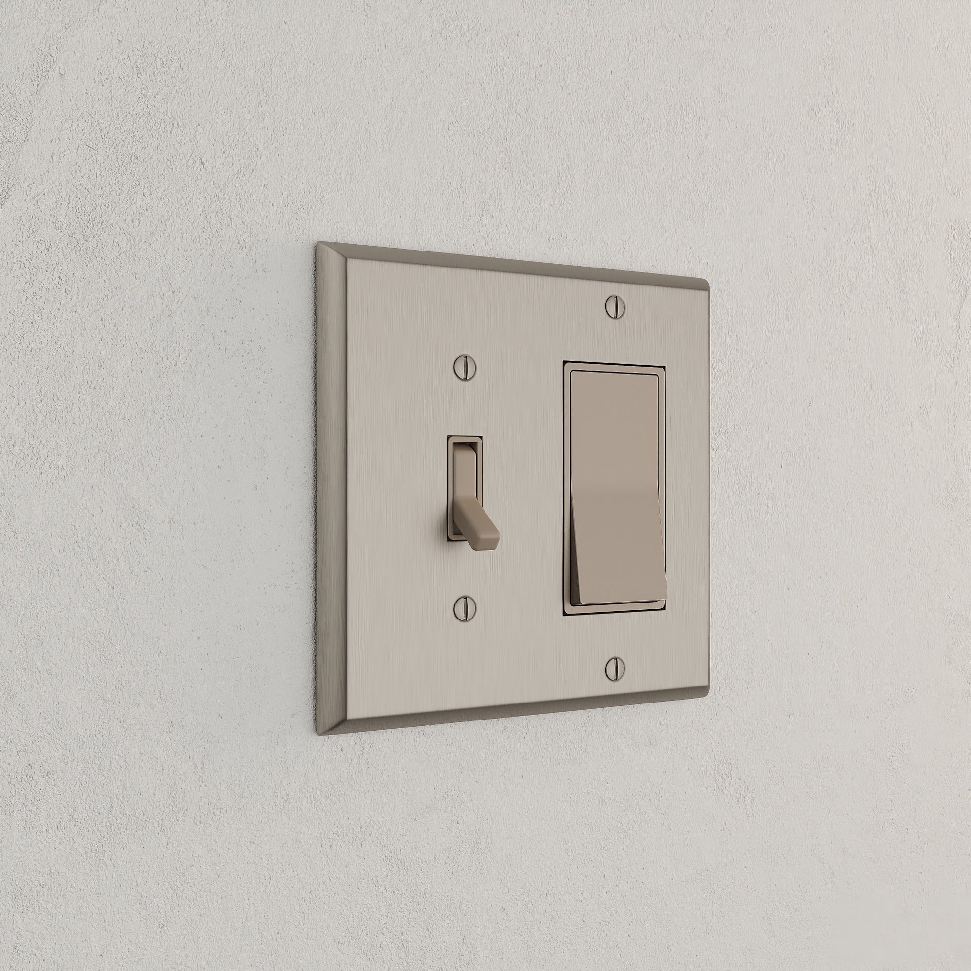 Solid brass Century Toggle &amp; Open Wall Plate – Double in Satin Nickel finish