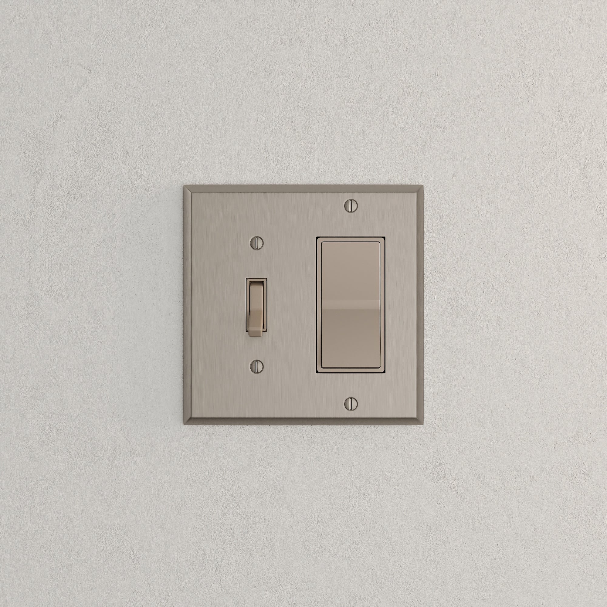 Solid brass Century Toggle &amp; Open Wall Plate – Double in Satin Nickel finish