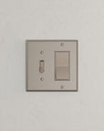 Solid brass Century Toggle & Open Wall Plate – Double in Satin Nickel finish