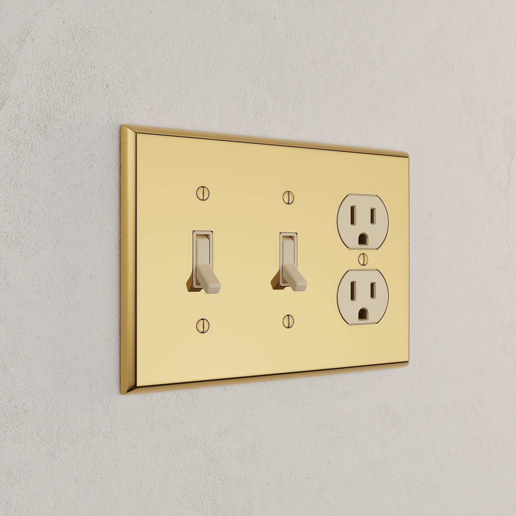 Solid brass Century Toggle &amp; Outlet Wall Plate – Triple in Polished Brass finish