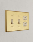 Solid brass Century Toggle & Outlet Wall Plate – Triple in Polished Brass finish