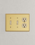 Solid brass Century Toggle & Outlet Wall Plate – Triple in Polished Brass finish