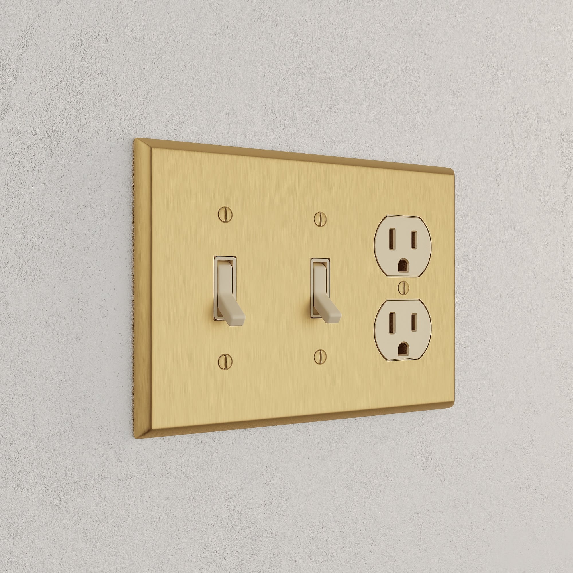 Solid brass Century Toggle &amp; Outlet Wall Plate – Triple in Satin Brass finish