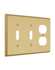 Solid brass Century Toggle & Outlet Wall Plate – Triple in Satin Brass finish