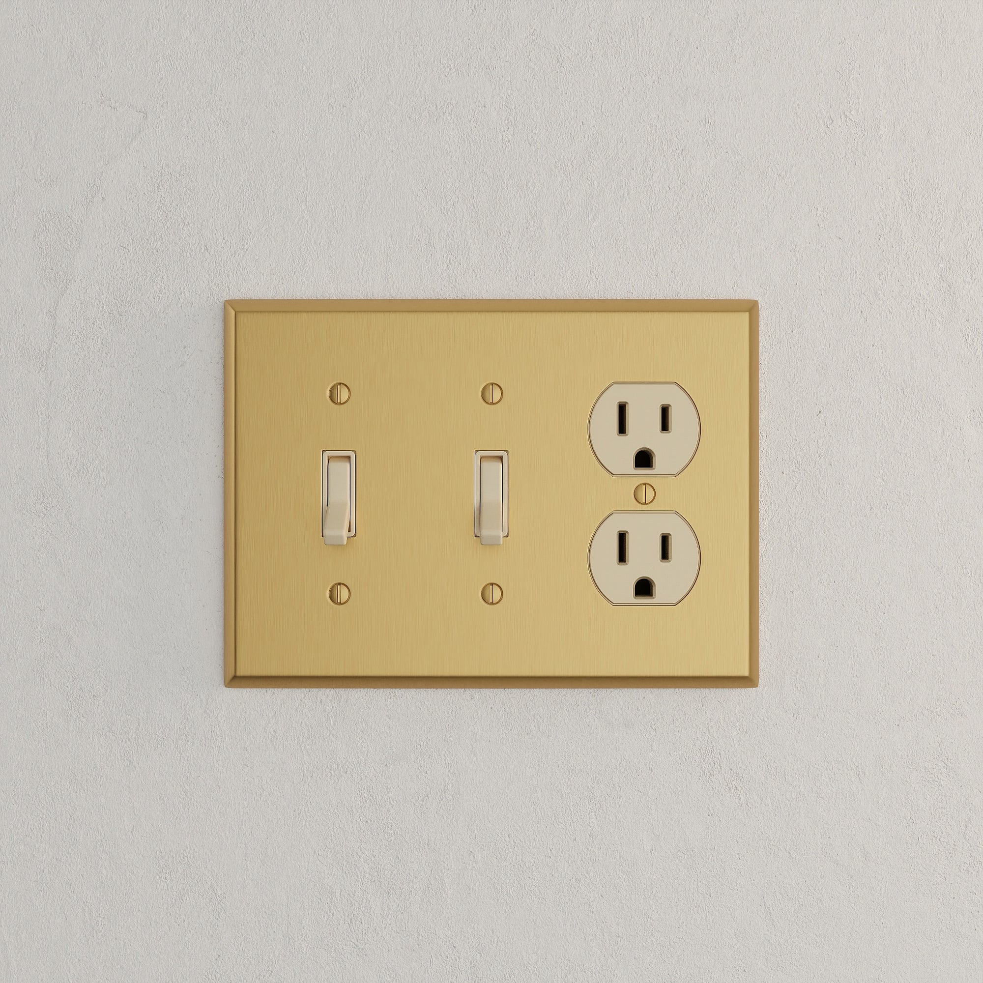Solid brass Century Toggle &amp; Outlet Wall Plate – Triple in Satin Brass finish