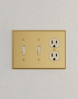 Solid brass Century Toggle & Outlet Wall Plate – Triple in Satin Brass finish