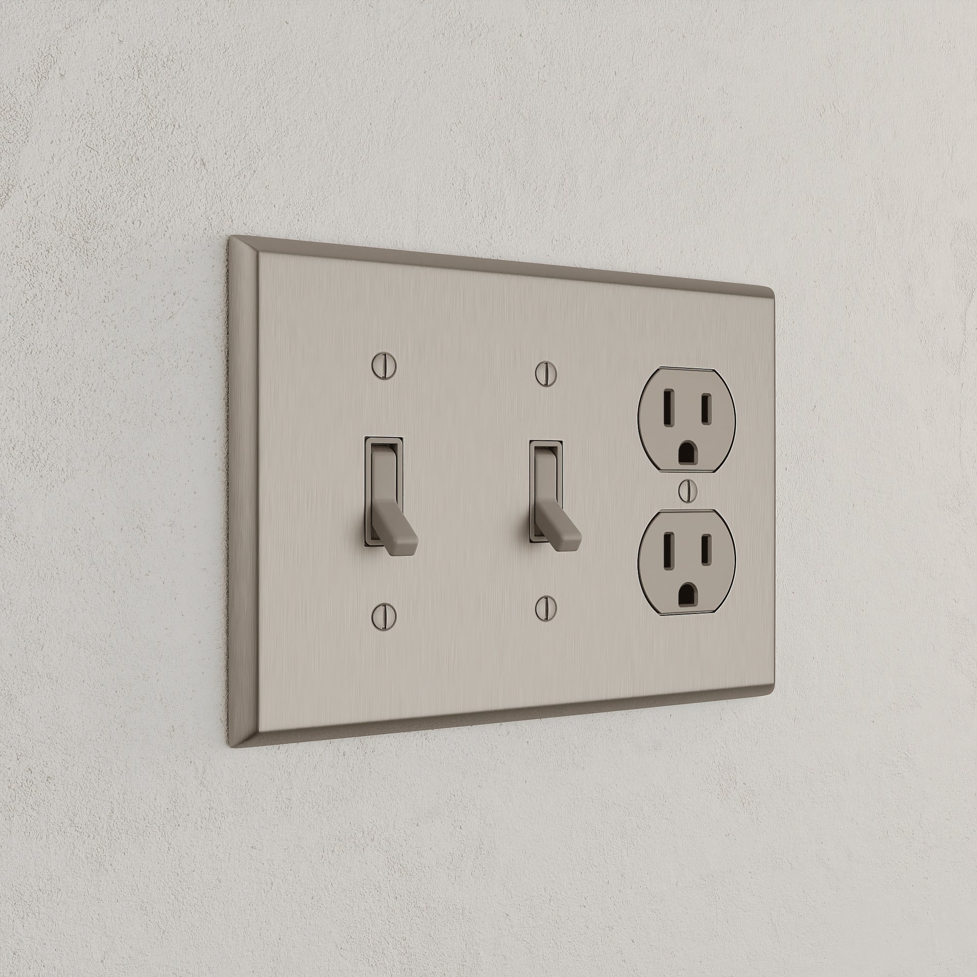 Solid brass Century Toggle &amp; Outlet Wall Plate – Triple in Satin Nickel finish